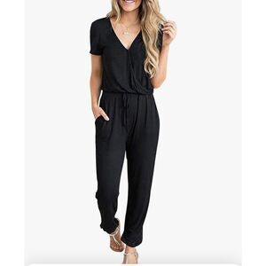 NEW Deep V Neck Wrap Drawstring Waist Jumpsuit S